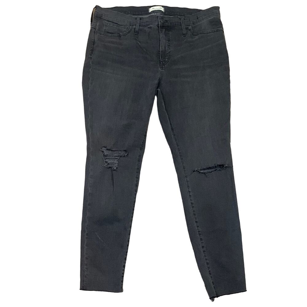 Madewell 9 Inch High Rise Distressed Raw Hems Black Skinny Jeans